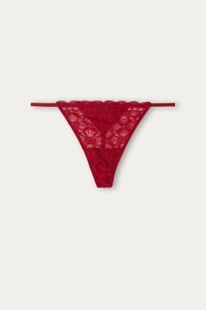 Red Intimissimi Lace String Thong | TCAPQ14610